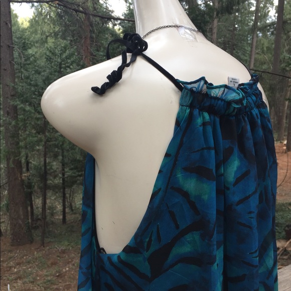 I .Madeline turquoise tropical print shades of the blue shift flowy halter dress - Picture 13 of 15